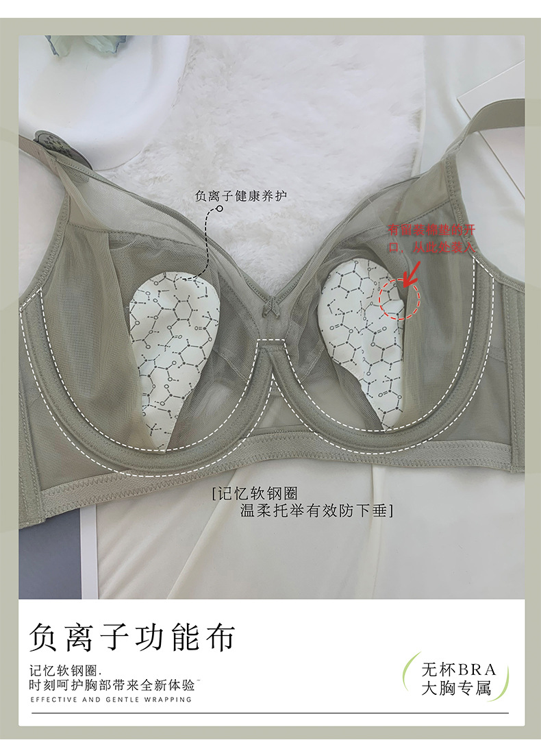 69111薄款大码缎面聚拢网纱透气无杯调整型内衣软钢圈收副乳文胸详情9
