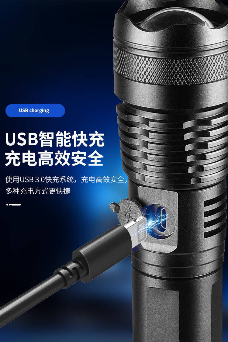 Wholesale of high-intensity flashlights, outdoor charging led focused flashlights, multi-functional lighting, household emergency flashlights pic 4