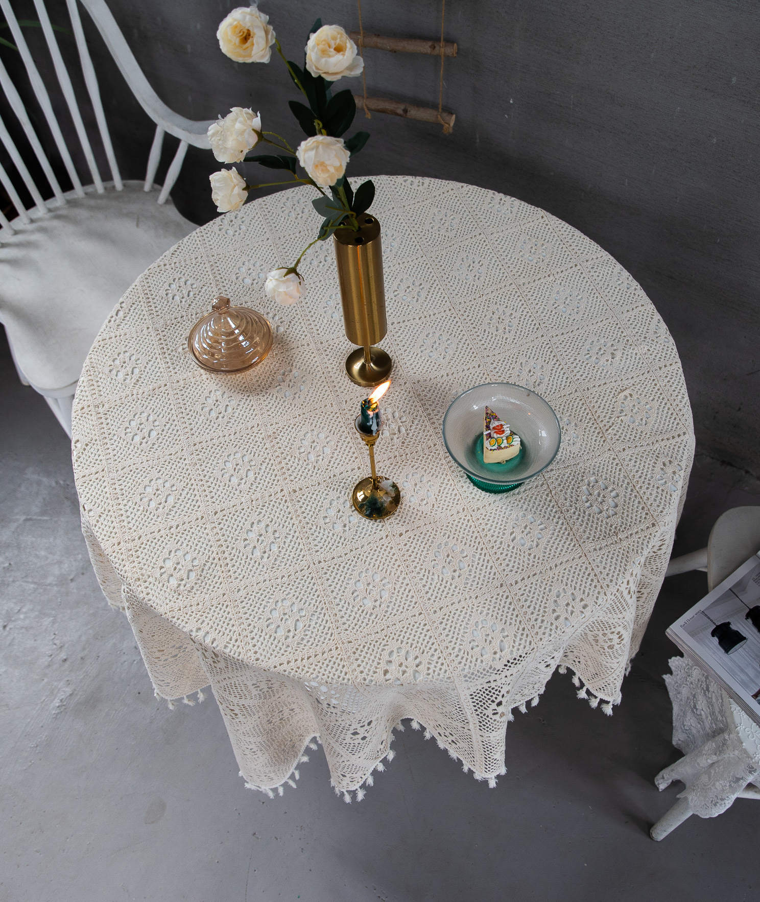 Korean hollowed-out crochet cotton thread woven tablecloths, square cultural art cross-border cover tablecloths, Taiwanese lace table MATS pic 12