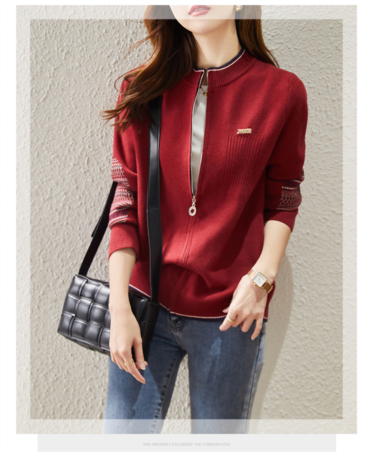 春秋装新款复古文艺加厚拉链长袖针织开衫韩版女装时尚羊毛衫外套详情20