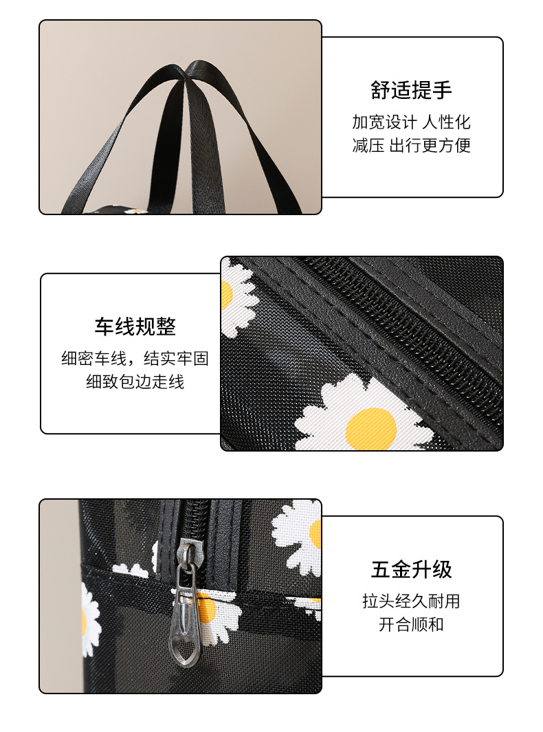 新款小雏菊网纱透气洗漱化妆包手提网纱化妆大容量简约旅行收纳包详情13