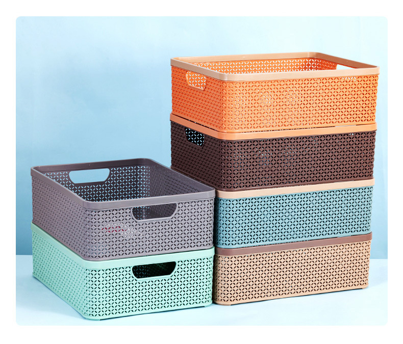 Wholesale plastic storage baskets, office document organization baskets, home uncovered storage baskets, stackable hollowed-out storage boxes pic 9