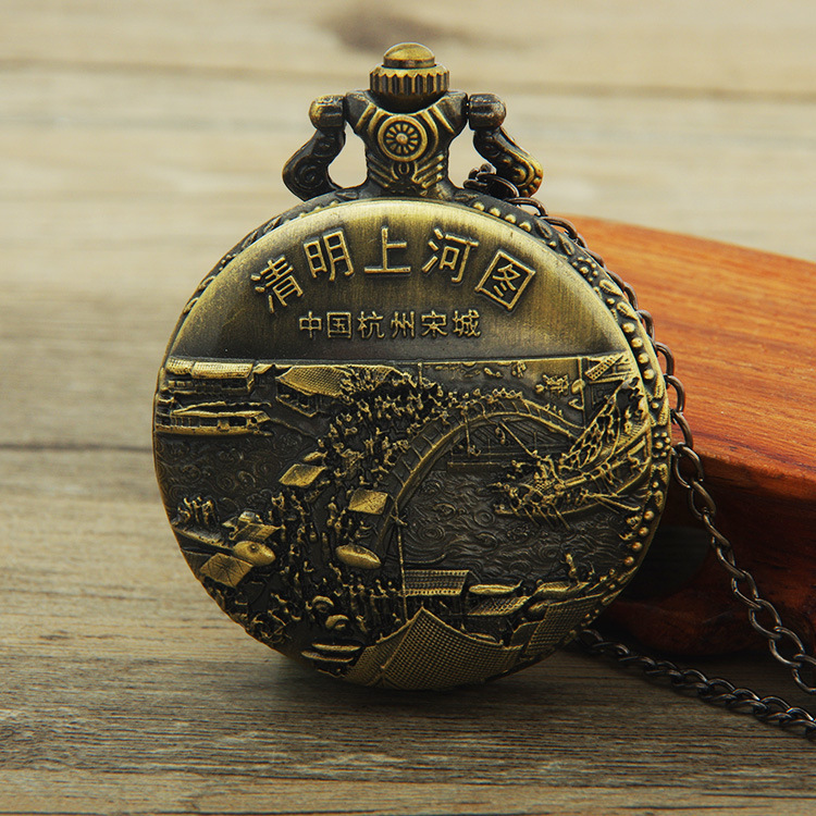 Chinese-style retro bronze-colored large pocket watches, tourist attraction souvenirs, old-fashioned hanging watches, gift watches wholesale pic 8