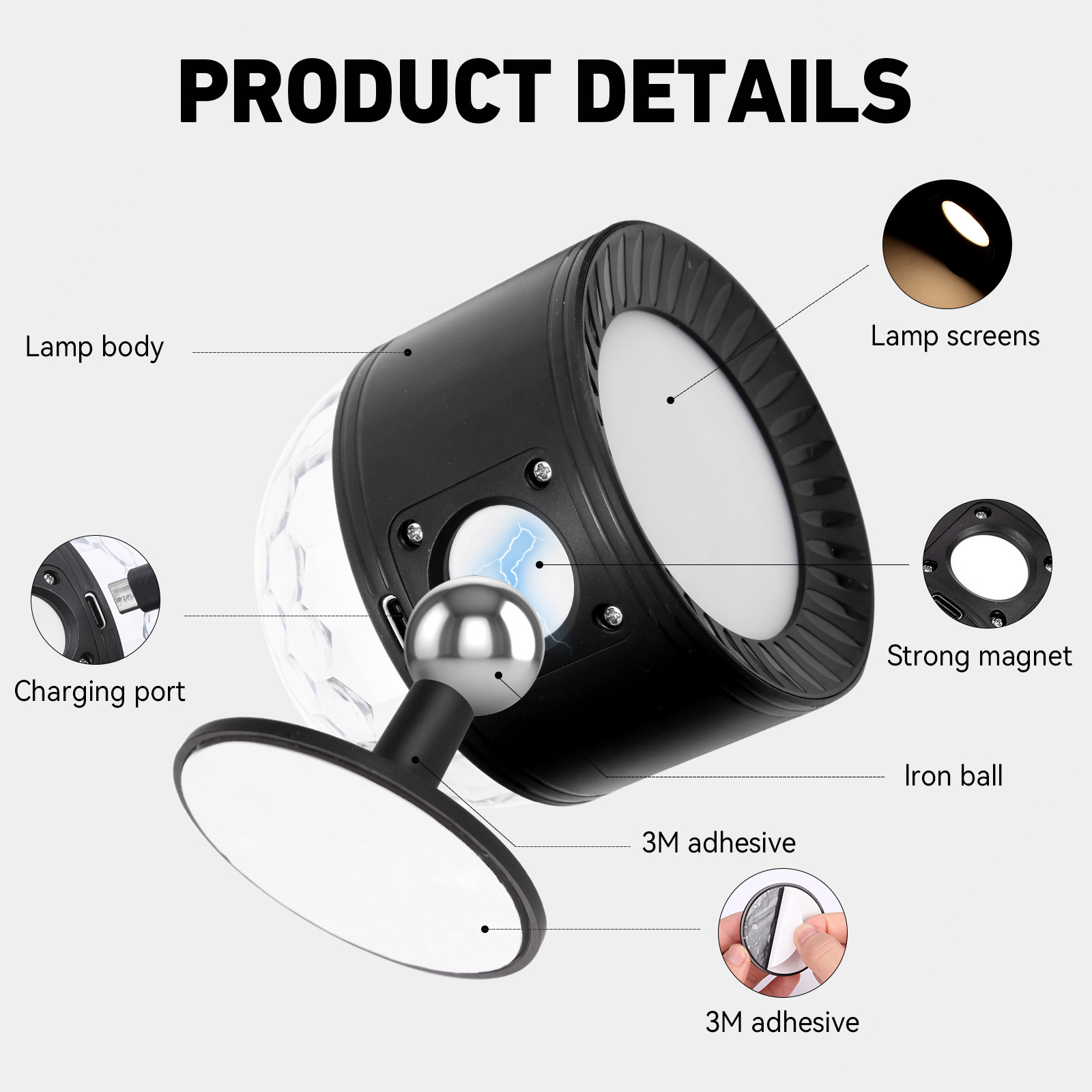 2024 nuevo diseño creativo de doble cabeza lámpara de pared lámpara de pared de control remoto temperatura de tres colores recargable inteligente pequeña bola mágica DJ lámpara lámpara de atmósfera pic 5