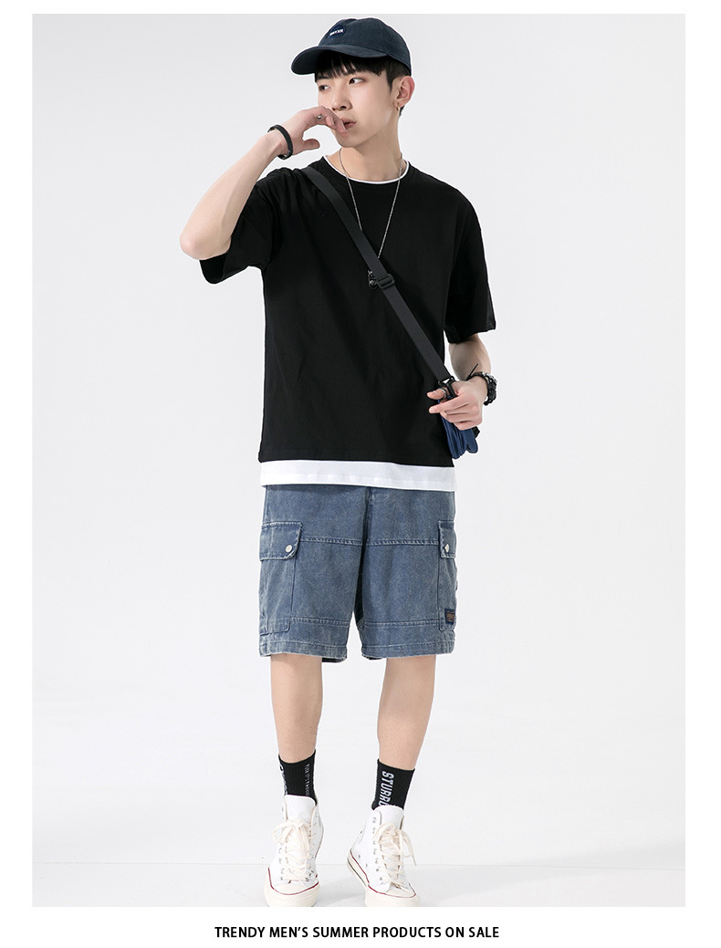 A new summer style American high street round-neck short-sleeved T-shirt for men with loose and simple printed half-sleeved top pic 10