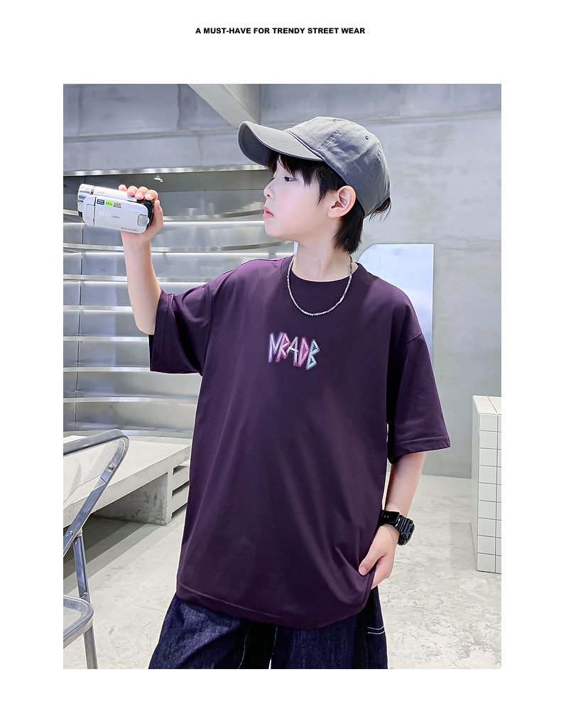 男童夏季韩系宽松短袖T恤2025新款儿童男孩夏装时髦薄款半袖上衣详情2