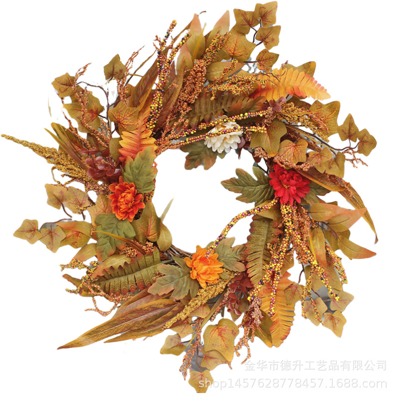Desheng 2022 Cross-border E-commerce Harvest Thanksgiving Handmade Berry, Maple Leaf, Rattan, Artificial Fern Wreath Decoration pic 4