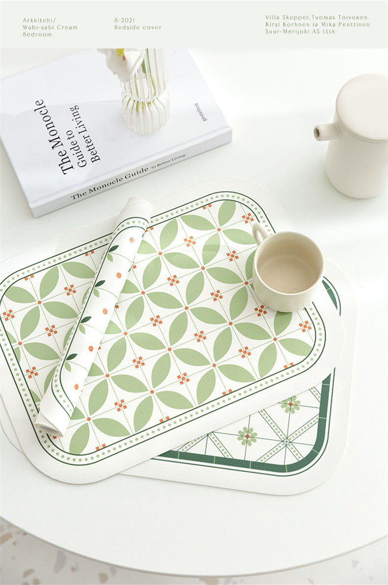 The rectangular, modern, light luxury, waterproof, oil-proof, simple and heat-insulating placemats and coasters in a fresh and green ins style pic 9