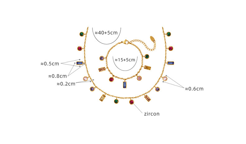 Non-fading light luxury ins style multi-color zircon jewelry set, tassel necklace, niche design titanium steel bracelet pic 15
