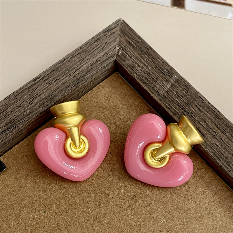 法式复古少女耳钉气质中古vintage粉色小众设计感耳环女复古耳饰详情11