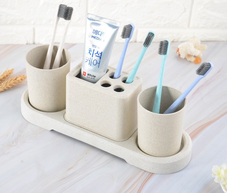 Wheat straw couple toiletries set, household toothbrush cup holder, student toothbrush and toothbrush holder, plastic mouthwash cup manufacturer pic 2