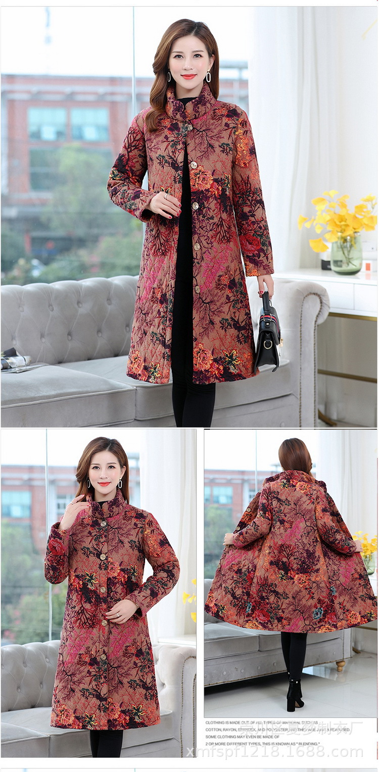 New winter cotton-padded jacket, long and patterned cotton-padded jacket with thick cotton lining for warmth, single-breasted stand-up collar pic 8