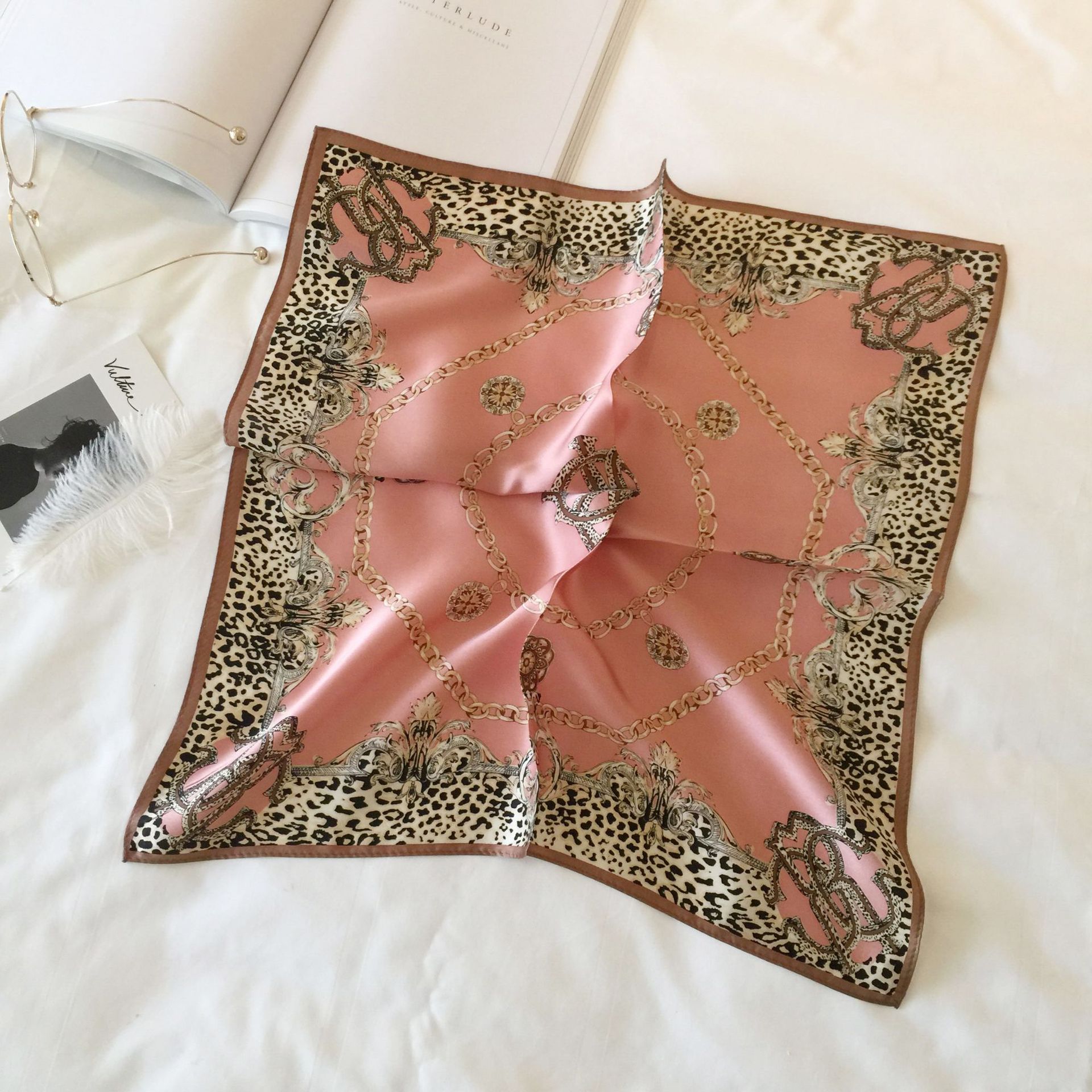 Wholesale silk scarves for overseas gifts and return gifts, cross-border silk autumn and winter decorative plain crepe satin 53cm floral neckerchiefs, small square scarves pic 113