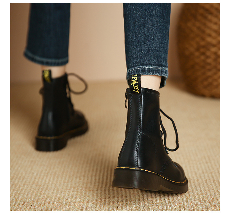 真皮马丁靴女新款秋冬季复古经典英伦风小短靴百搭休闲厚底单靴子详情16
