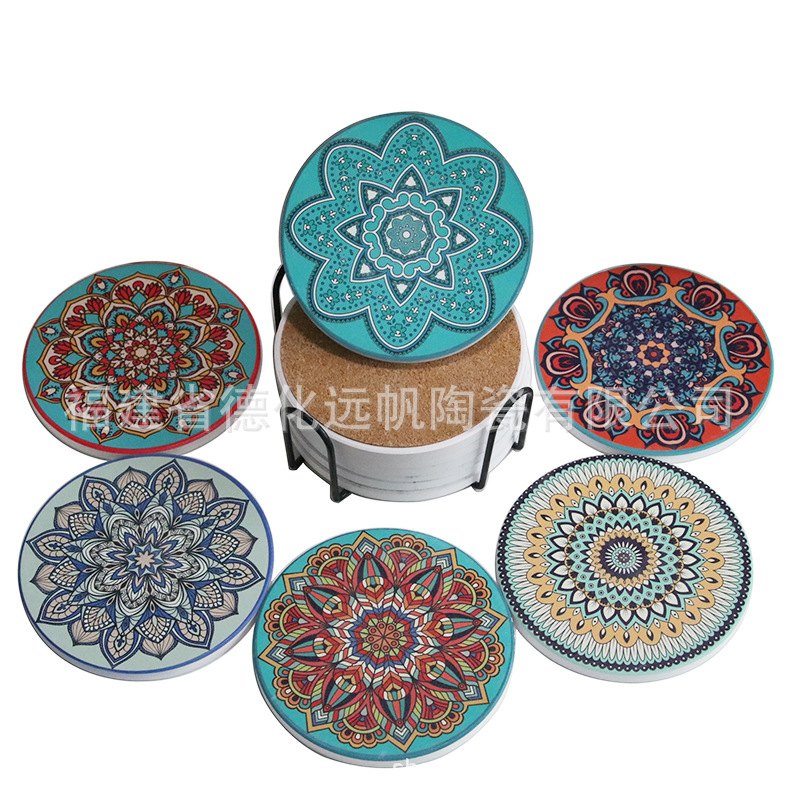 小礼品国风波西米亚风软木底隔热吸水防滑曼陀罗防烫陶瓷餐垫杯垫陶瓷软木隔热垫隔热垫陶瓷杯垫详情8