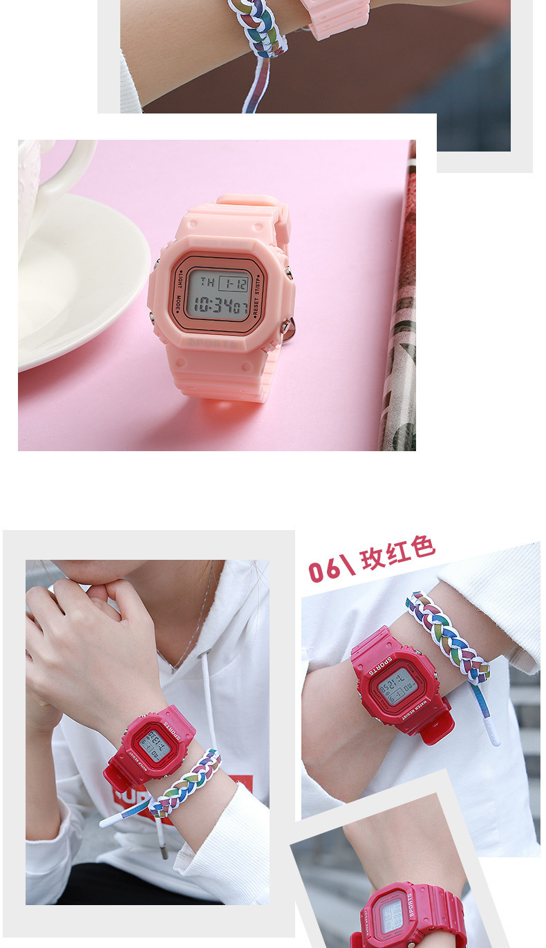 Foreign trade student sports electronic watch for men and women, multi-functional luminous alarm clock, waterproof matcha green small square electronic watch pic 16