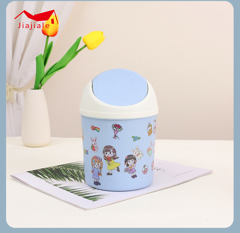 桌面垃圾桶小巧可爱迷你创意卡通多功能笔筒家用塑料送DIY贴纸详情9