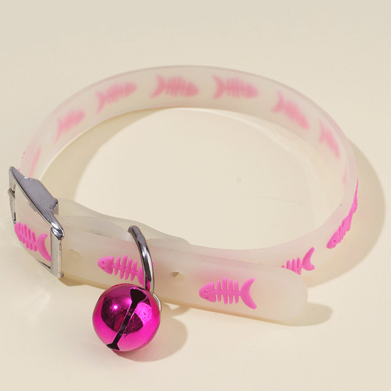 Pet decoration products: Fluorescent silicone collars for cats and dogs with small fish patterns and bells to prevent loss at night pic 5