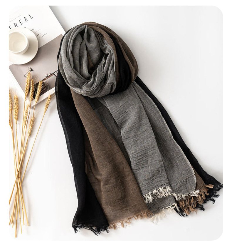 秋冬简约纯棉围巾男士棉麻高级感文艺ing风沙漠披肩跨境批发详情20