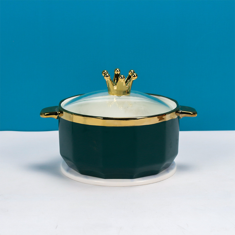 Solid-color ceramic instant noodle soup bowls for student dormitories, large capacity, high appearance level, with LIDS, household soup bowls with handles, wholesale pic 3