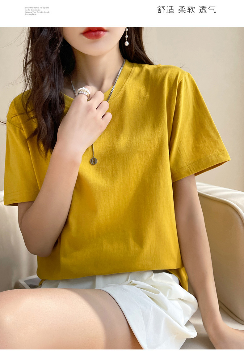 180克纯棉夏季新款短袖女T恤都市休闲纯色圆领款时尚百搭体恤上衣详情41