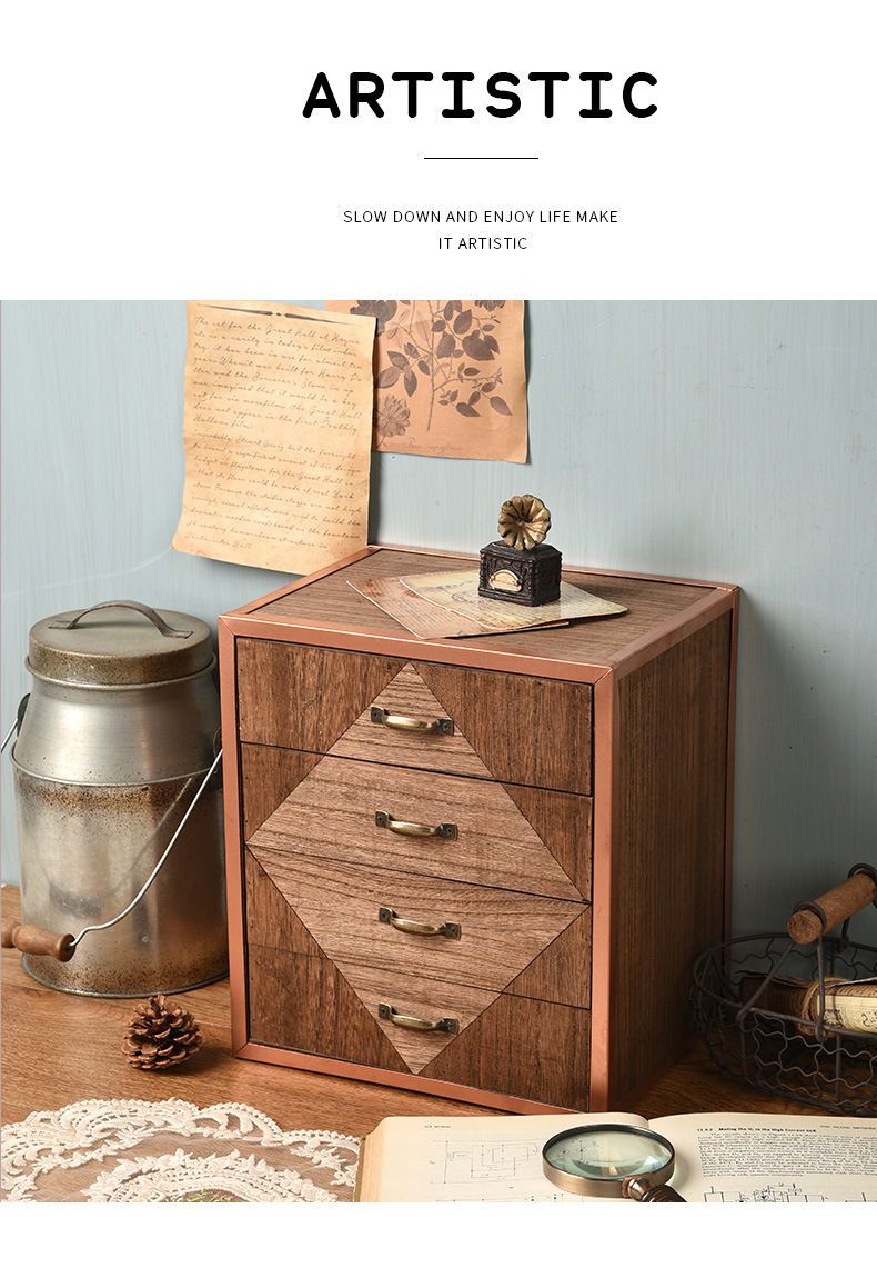 木质复古展示柜带抽屉化妆品杂物收纳盒家具北欧风桌面摆件收纳盒详情11