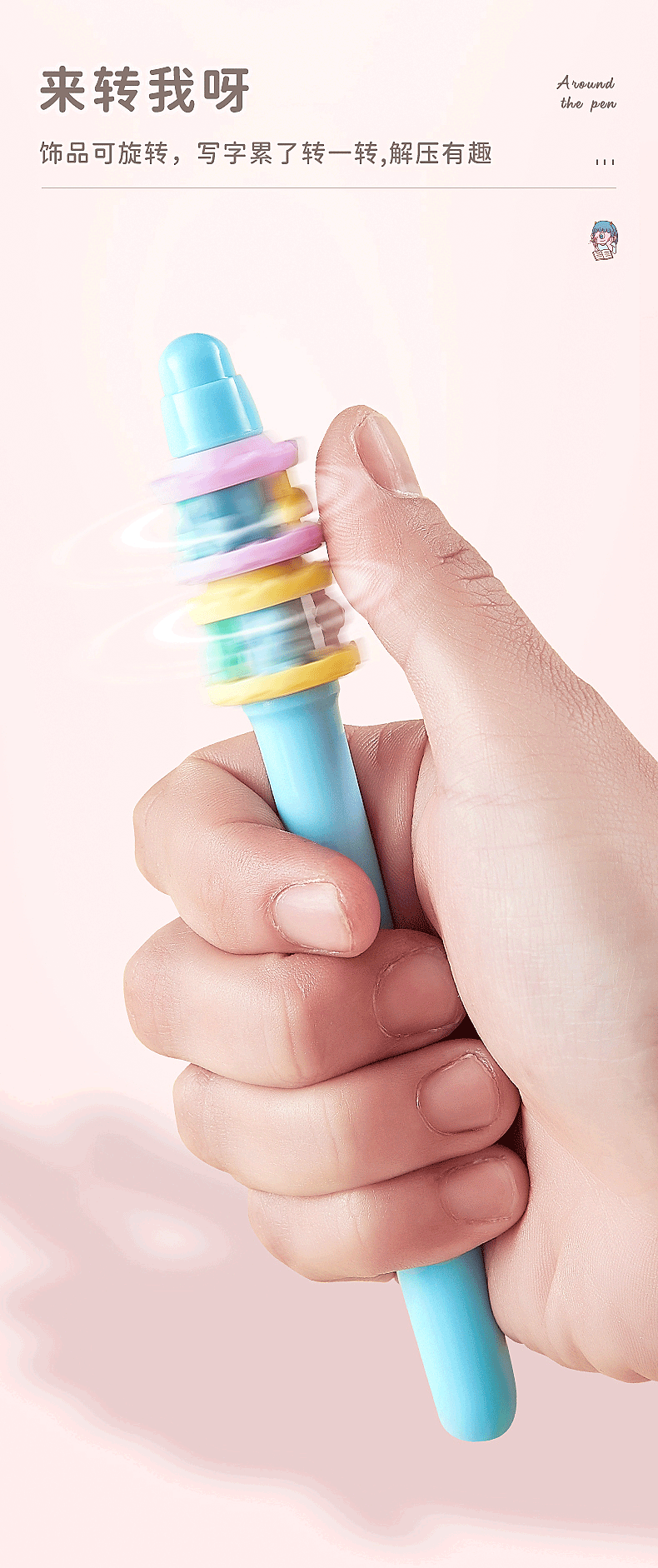 儿童减压转转笔盲盒中性笔创意旋转卡通可爱少女心造型学生解压笔详情5