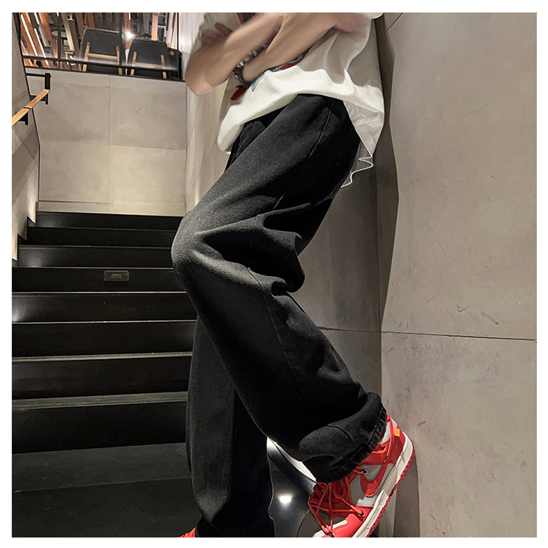 黑灰色男款春季牛仔裤港风cec宽松阔腿裤潮牌复古直筒休闲长裤子详情20