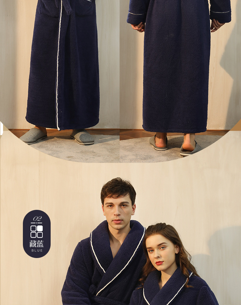 秋冬季加厚舒棉绒睡袍男士冬天加肥大码轻奢情侣浴袍女加长款睡衣详情16