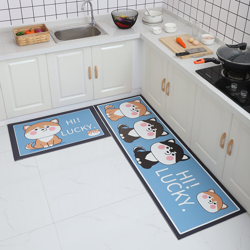 French light luxury leather washable carpet, cut-out for home use, kitchen dirt-resistant floor mat, sketch printed pvc floor mat pic 6