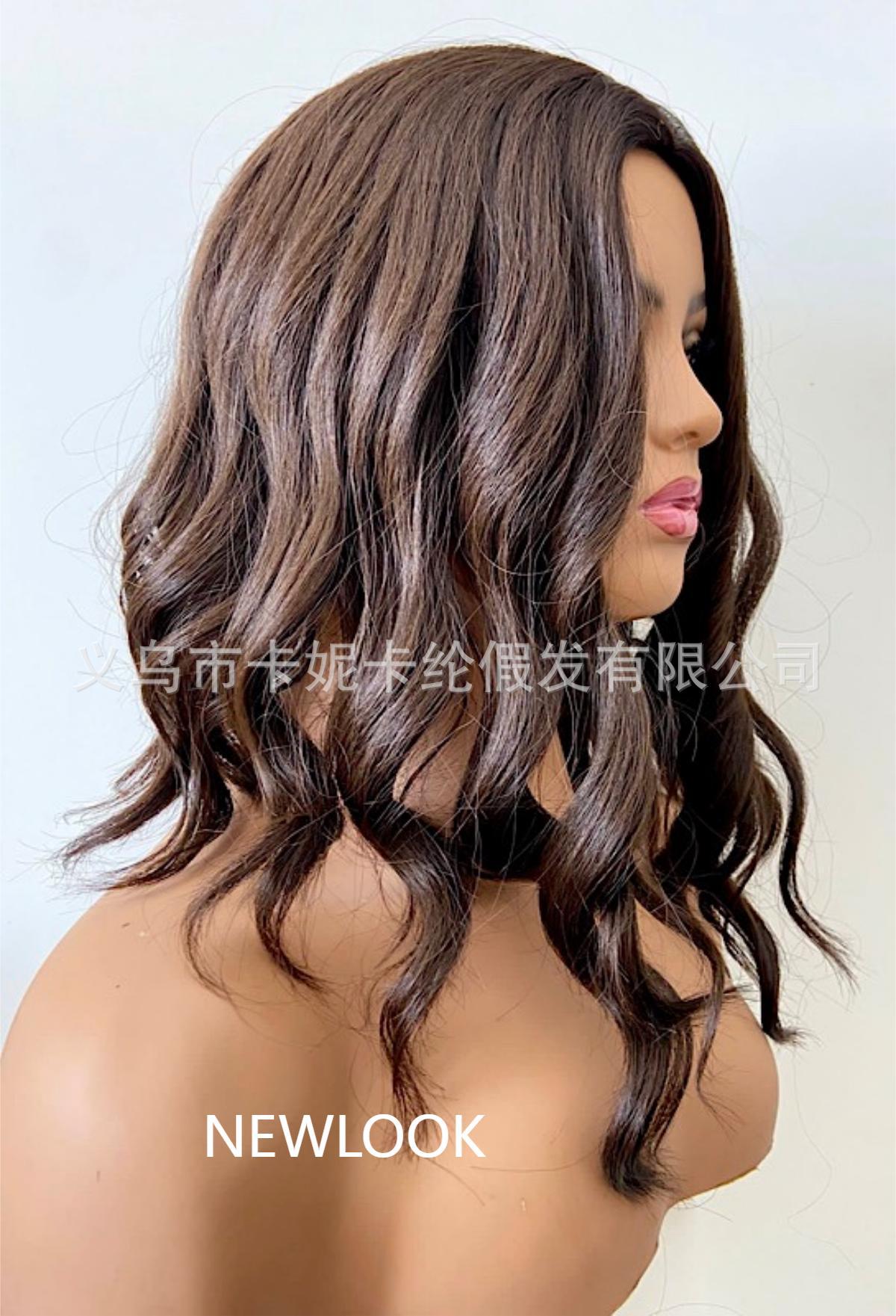 欧美newlook外贸新款女士中分黑色大波浪厂家批发订制short bob详情9