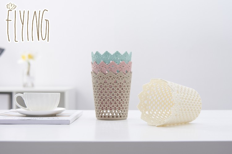 Desktop bucket storage basket storage frame, hollowed-out rattan woven paper basket storage bucket pic 7