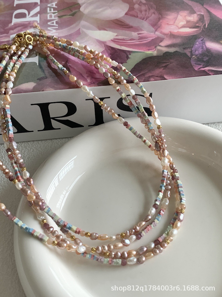Dreamy pinkish-purple aurora silver pearl necklace, mini irregular Baroque-style light luxury necklace, niche pic 20