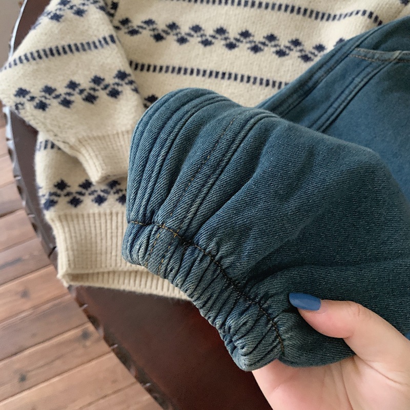 Pantalones niño invierno niños retro pantalones 2023 bebé hombre pantalones vaqueros otoño invierno con fleece niño pantalones casual versión coreana pic 3