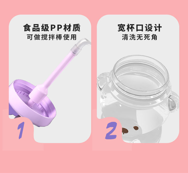 可爱便携大容量小熊水杯夏季女生网红吸管杯萌兔兔爆款塑料杯批发详情15