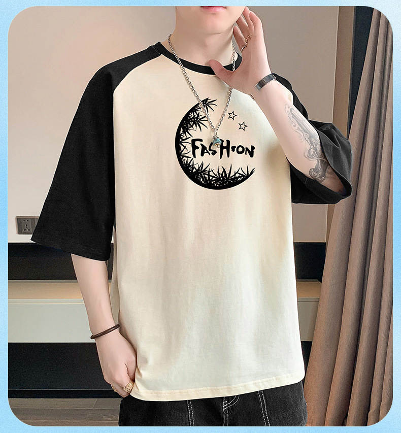 2023年新款棉短袖t恤男夏季潮流宽松服潮牌港风学生五分袖圆领T恤详情16