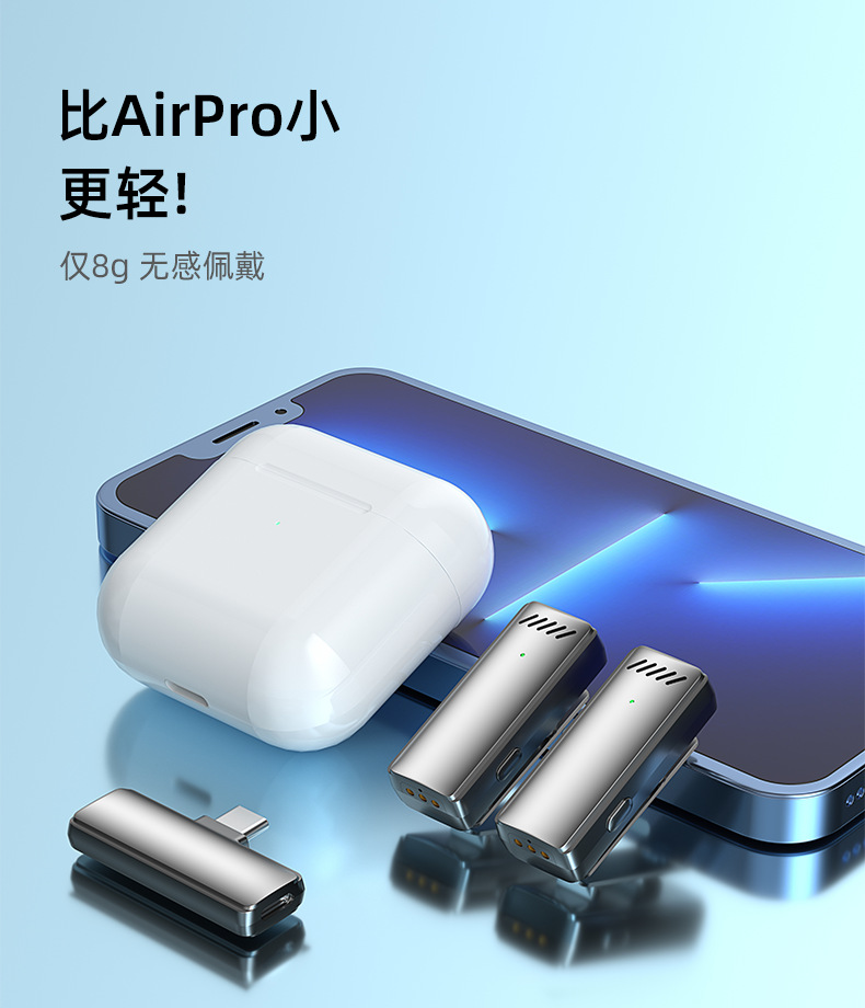 跨境带充电仓无线领夹式麦克风 一拖二手机户外直播降噪收音话筒详情4