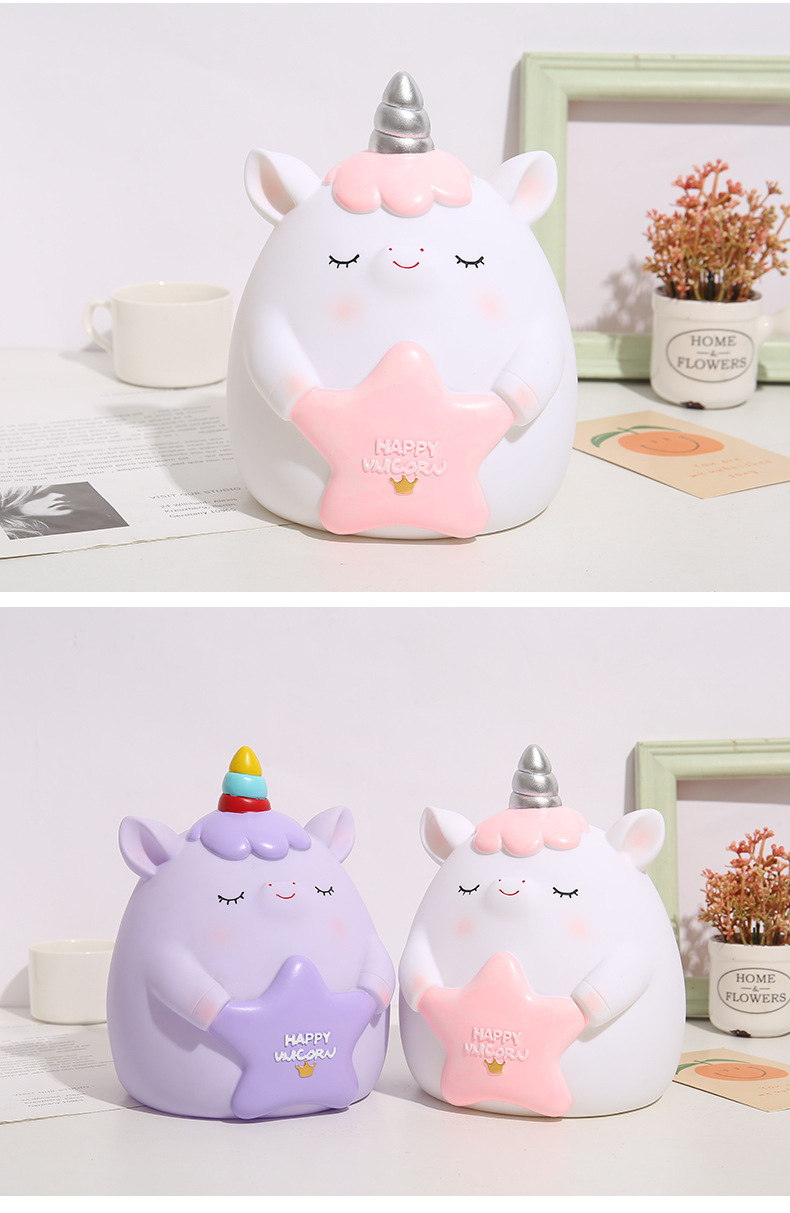 新款星星独角兽存钱罐搪胶只进不出储蓄罐居家装饰摆件儿童礼物详情10