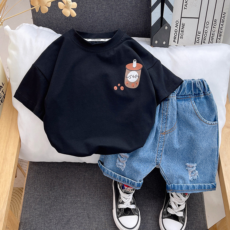 奶茶小哥衣服男童女童夏装套装2024新款夏季衣服洋气儿童短袖韩版详情5