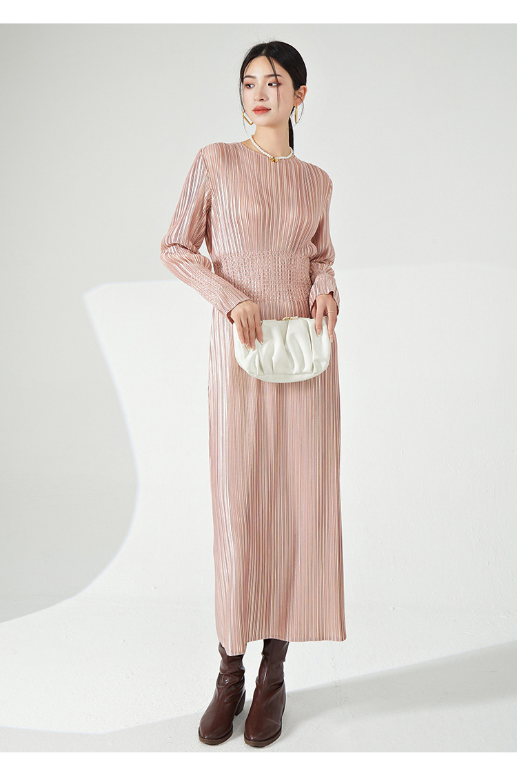 高档礼服三宅时尚连衣裙热卖新款法式收腰高弹褶皱气质优雅长裙子详情41