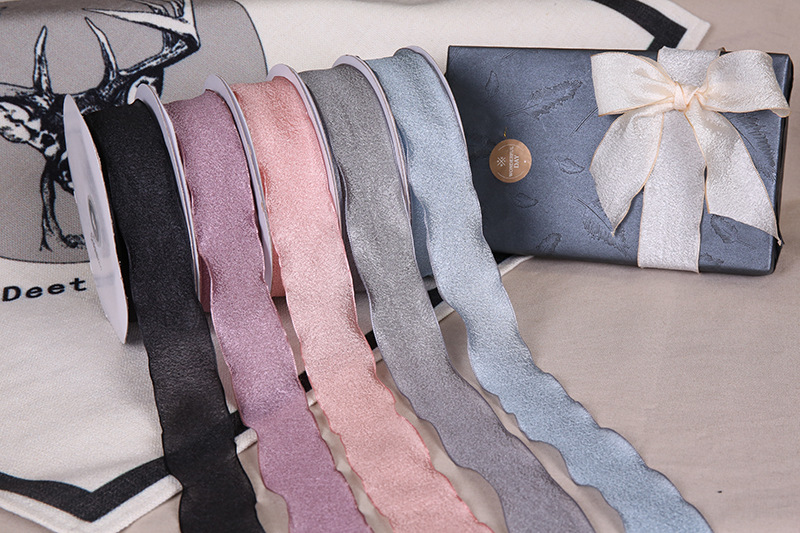 Dingxin fish tail Ribbon wholesale Korean version wave-burned edge yarn ribbon handcrafted hair accessory bow gift box packaging ribbon pic 7