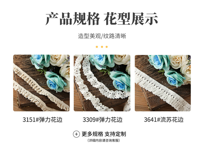 Elastic cotton thread lace, small chanel-style DIY clothing, accessories, lace, cotton lace trim pic 6