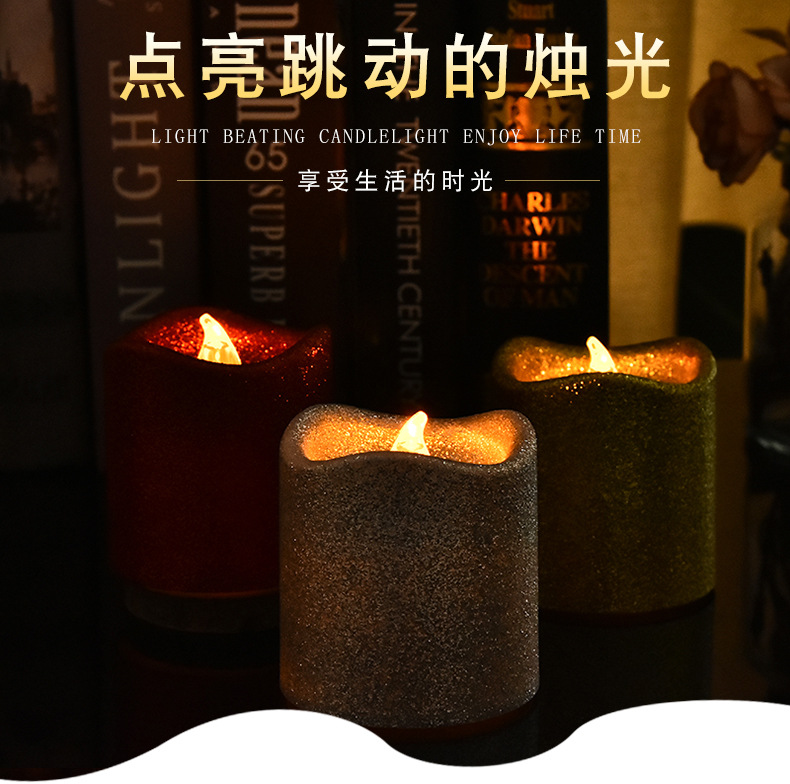 Wavy mouth powder sprinkled electronic candles, tea wax lamps sprinkled with gold powder, yellow light flashing, festival decoration, wedding candles and lamps pic 1