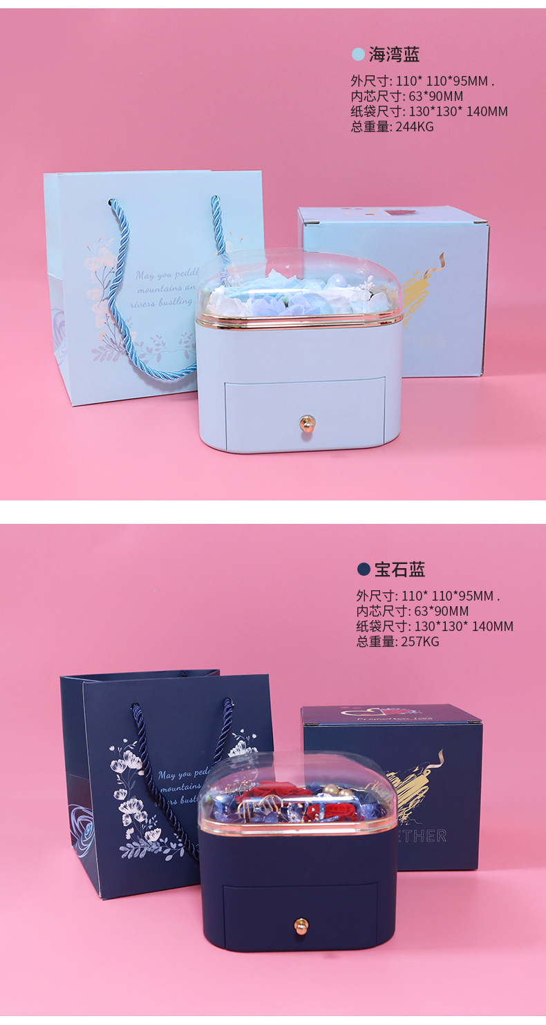 New round corner paint preserved flower gift box, rose real flower necklace, jewelry box, high-transparency acrylic rose pic 7