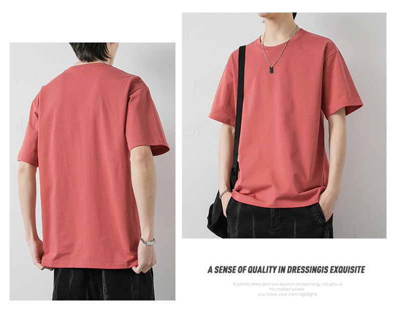 短袖t恤男潮牌夏季纯棉男士圆领半袖宽松打底衫男纯色基础款体恤详情24