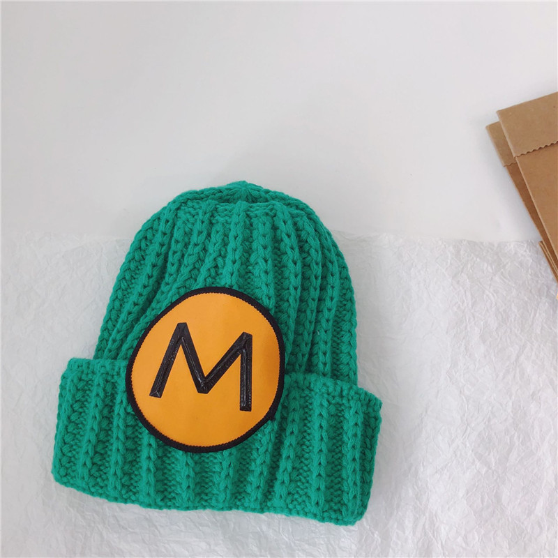 New versatile and in-stock autumn and winter tie-dyed patchwork letter monochrome warm knitted woolen caps for boys, girls, children and toddlers pic 10