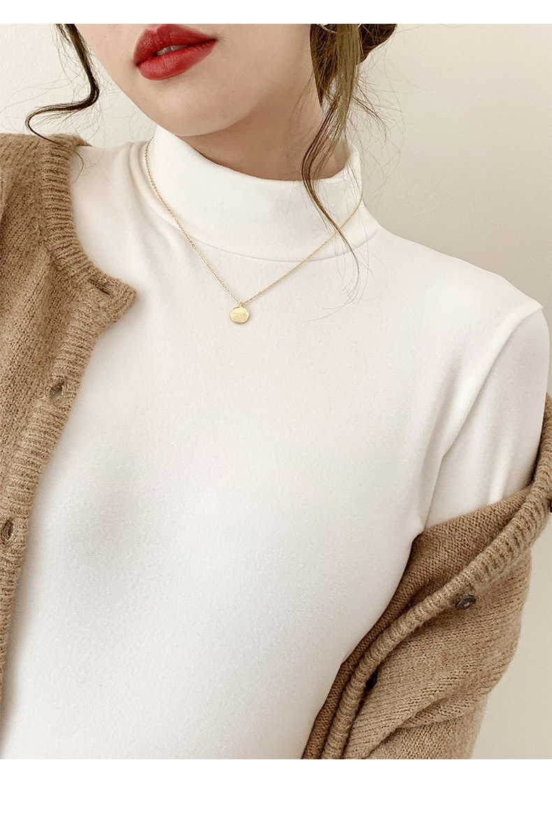 A German velvet semi-high-neck white base layer for women, paired with a stylish, thickened, brushed, and form-fitting mid-neck base layer for autumn and winter pic 35