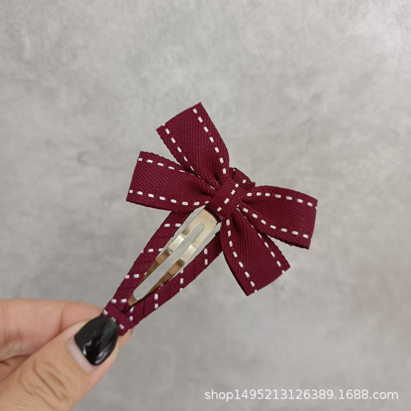 Korean-style simple, sweet and elegant adult girl with a purple-red bow on the side, BB clip, side bangs clip and broken hair clip pic 1