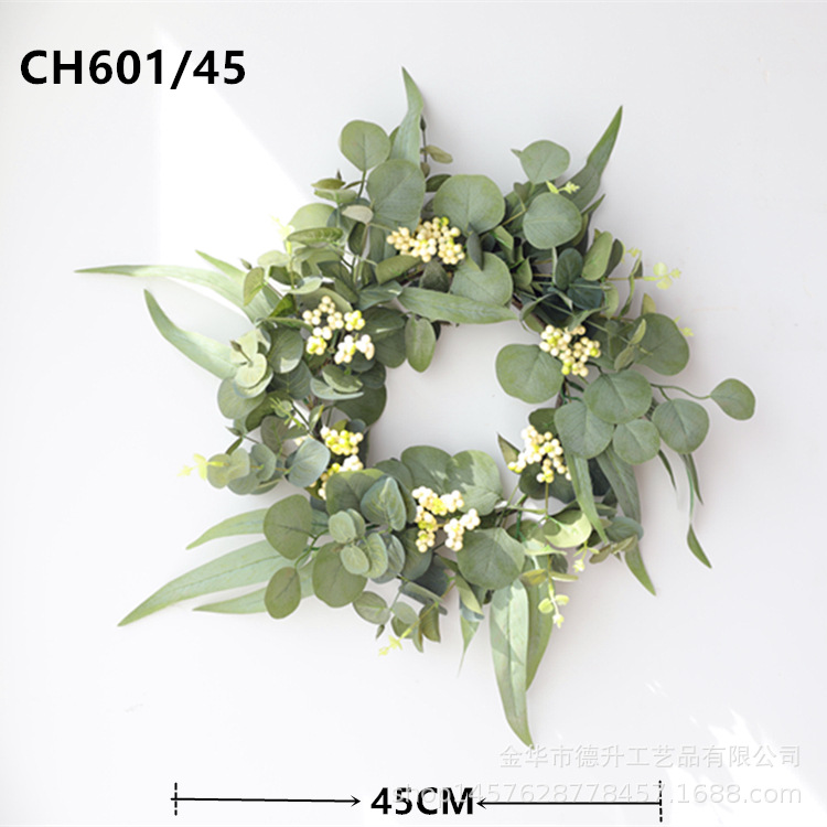 Desheng 2021 Cross-border E-commerce Amazon Spring Color Eucalyptus Leaf Green Fruit Simulation Flower Ring Decoration Manufacturer Wholesale pic 2