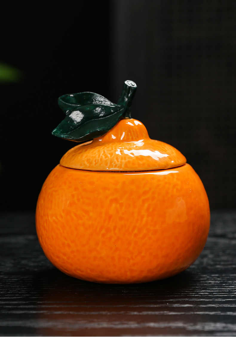 橘子茶叶罐陶瓷大吉大利喜糖罐创意结婚桔子摆件伴手礼品印制LOGO详情6